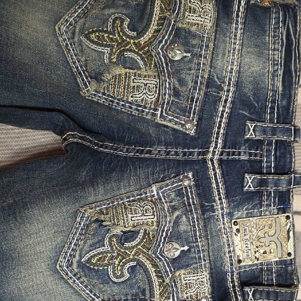 Rock Revival Blue Jeans with Embroidered Pockets